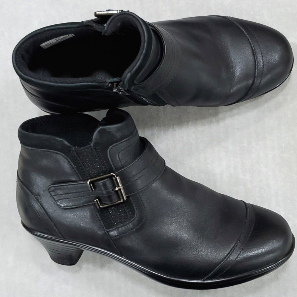 Bioheels ankle booties women's size 9.5 black leather cap toe side zip